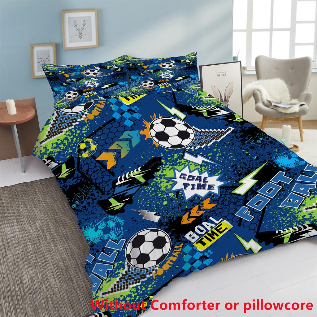 Mode Cartoon Fußball Print Bettbezug Set Fußballmuster Sportthema Bettwäschebezug Bunter Stil Bettdeckenbezug Sets