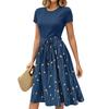 Mote Dame Casual Belte Kortermet Rund Hals Geometrisk Trykk Spleiset Elegant Temperament Kjoler