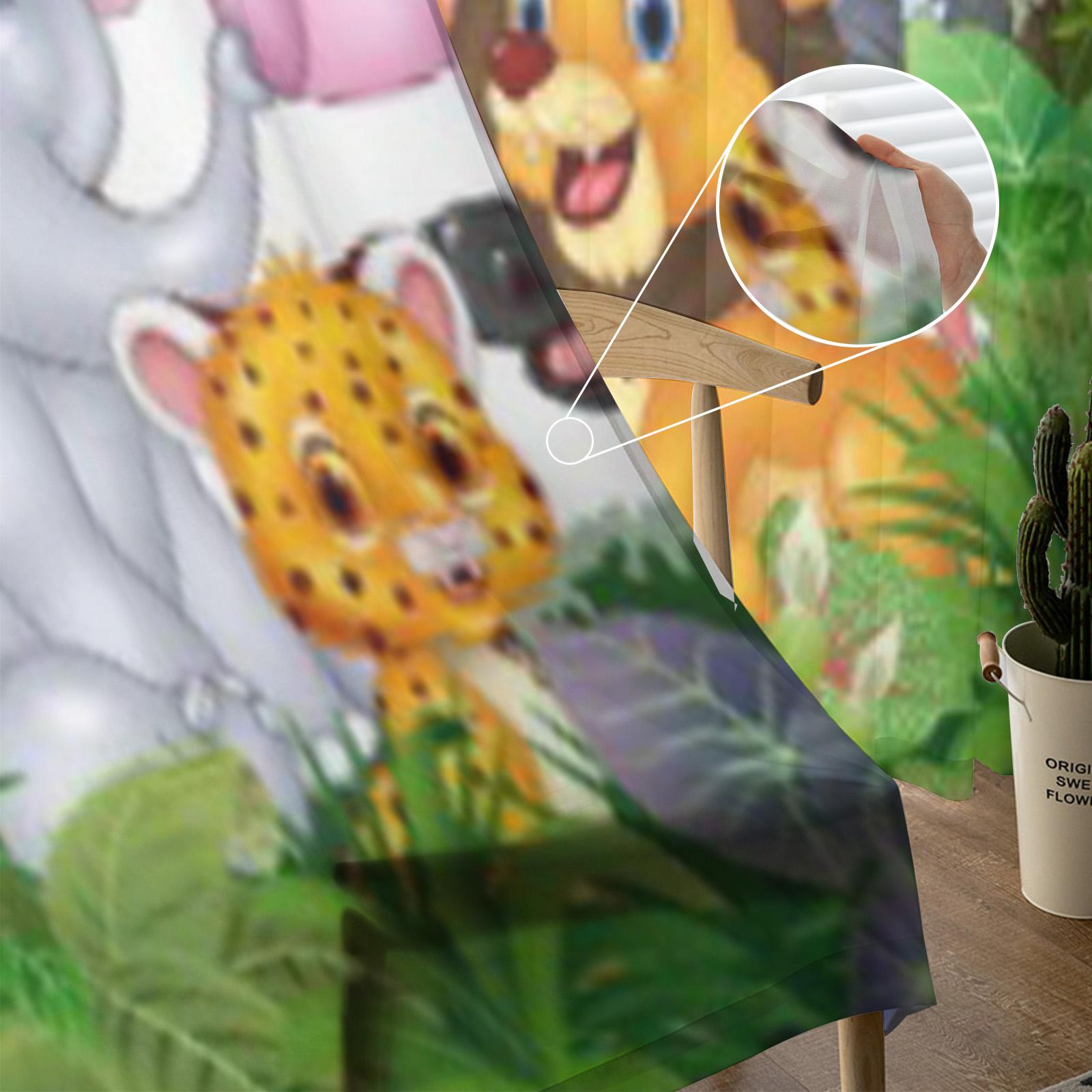 Мультяшные дикие животные в джунглях Прозрачные шторы для гостиной Прозрачная тюлевая — фото 3