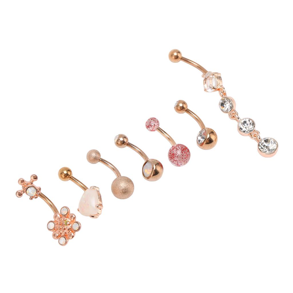 7Pcs Belly Button Rings Stainless Steel Smoothing Safe Elegant Style Dangle Belly Rings for Party