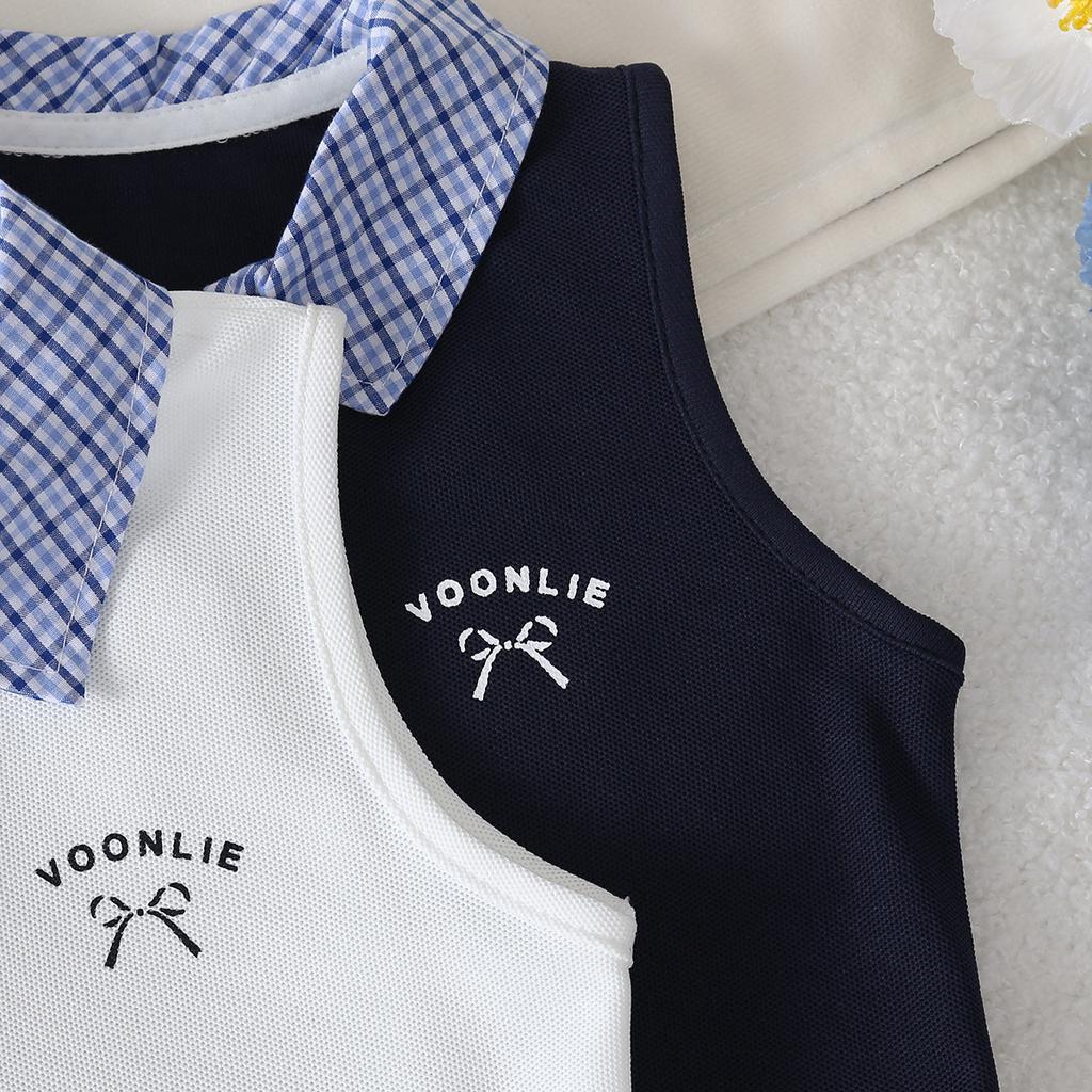 Girls' Dress Summer Dress Korean Princess Dress College Style Dress Children's Polo Collar Vest Dress