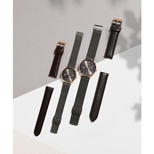 BERING Men's & Women's (Unisex) Watch, Japan Exclusive, Brown Calf Leather & Gray Stainless Steel with Two Mesh Straps, Sapphire Crystal, Changes, 142