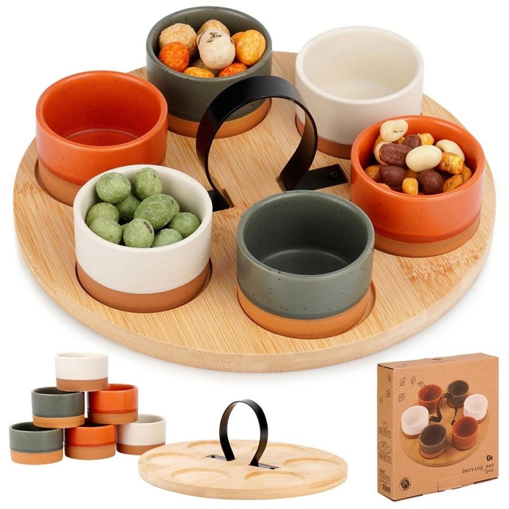 Schalen-Set auf Holztablett zum Servieren von Saucen, Snacks 139748