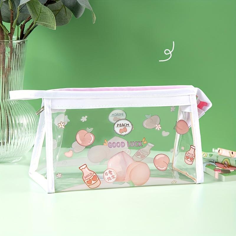 1pc Student Cartoon Transparent Pencil Pouch – Large-Capacity Waterproof Triangular Storage Bag, Cute Stationery Organizer