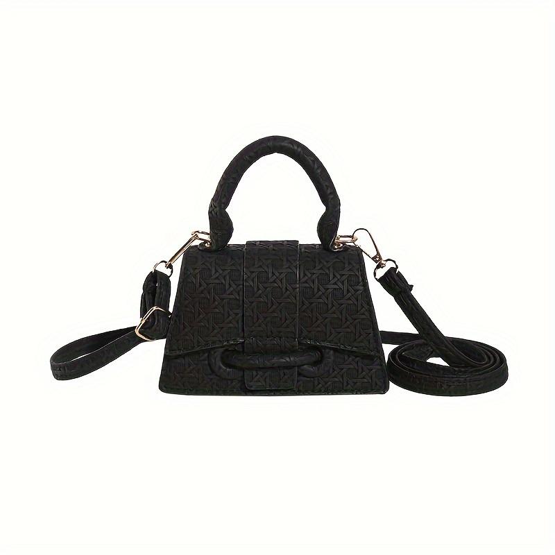 Woven Pattern Mini Handbag Women Solid Color Crossbody Bag Fashion Top Handle Square Purse