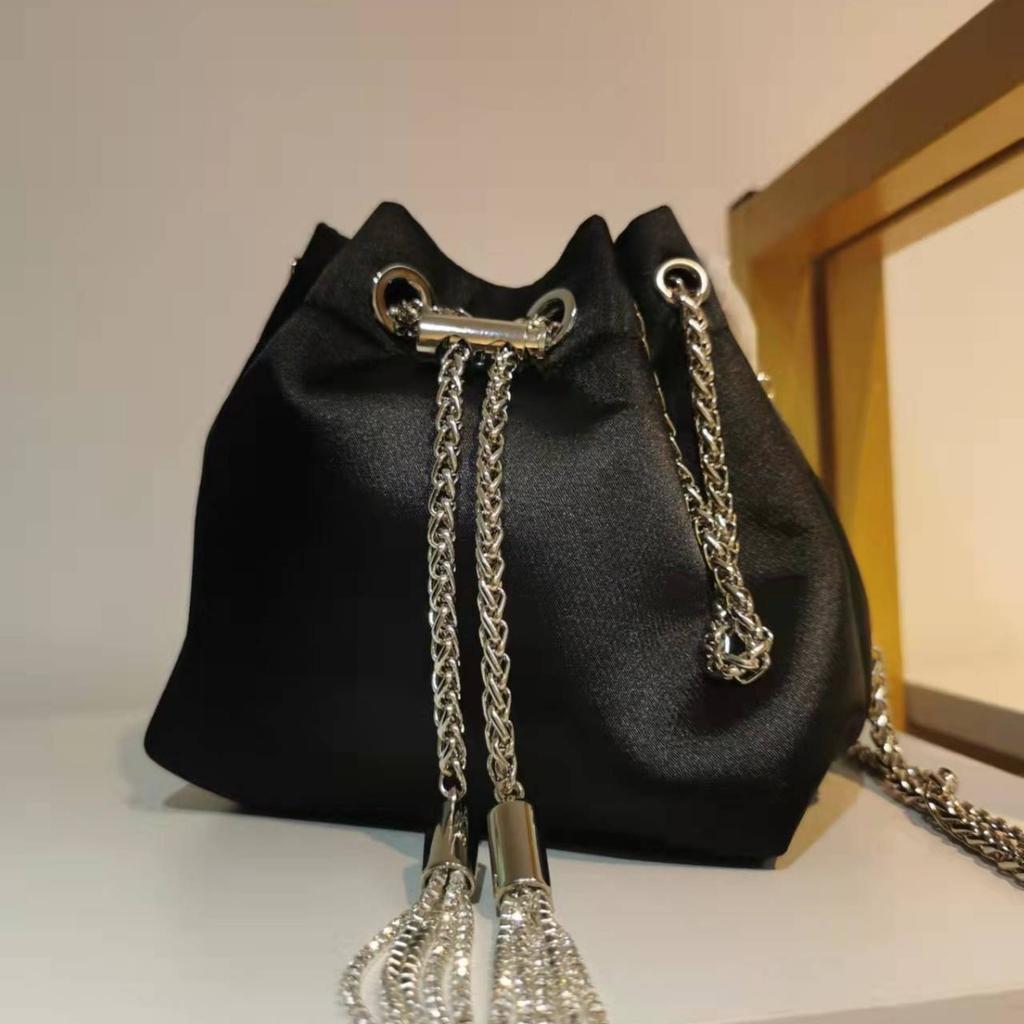 Women Bag High Quality Silk Bucket Bags Diamonds Female Personalized Shoulder Tassels Chains Handbags For Women Crossbady Bag