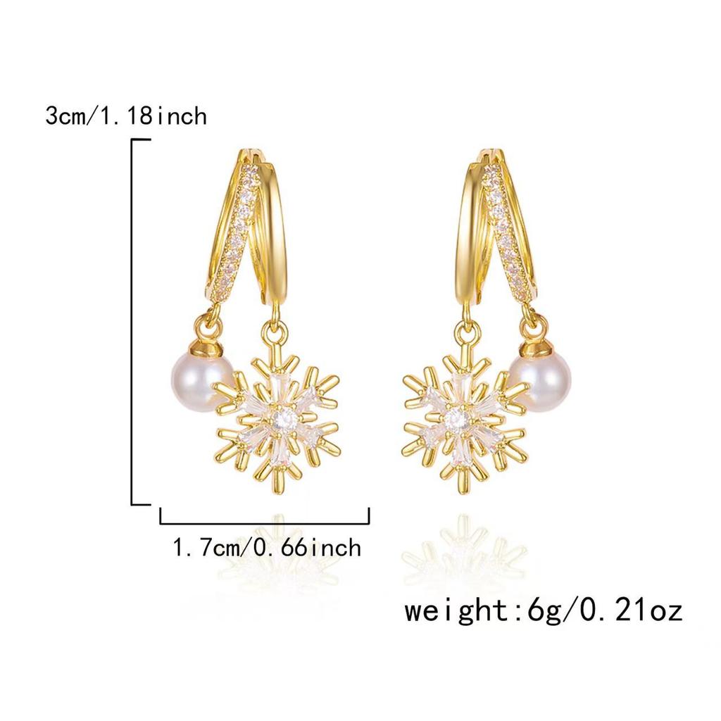 Elegante Weihnachts-Zirkon-Schneeflocken- & Kunstperlen-Ohrstecker