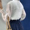 Johnature Vintage Thin Ruffles Loose Womens Blouses Summer All Match Sunscreen Button Female Shirts