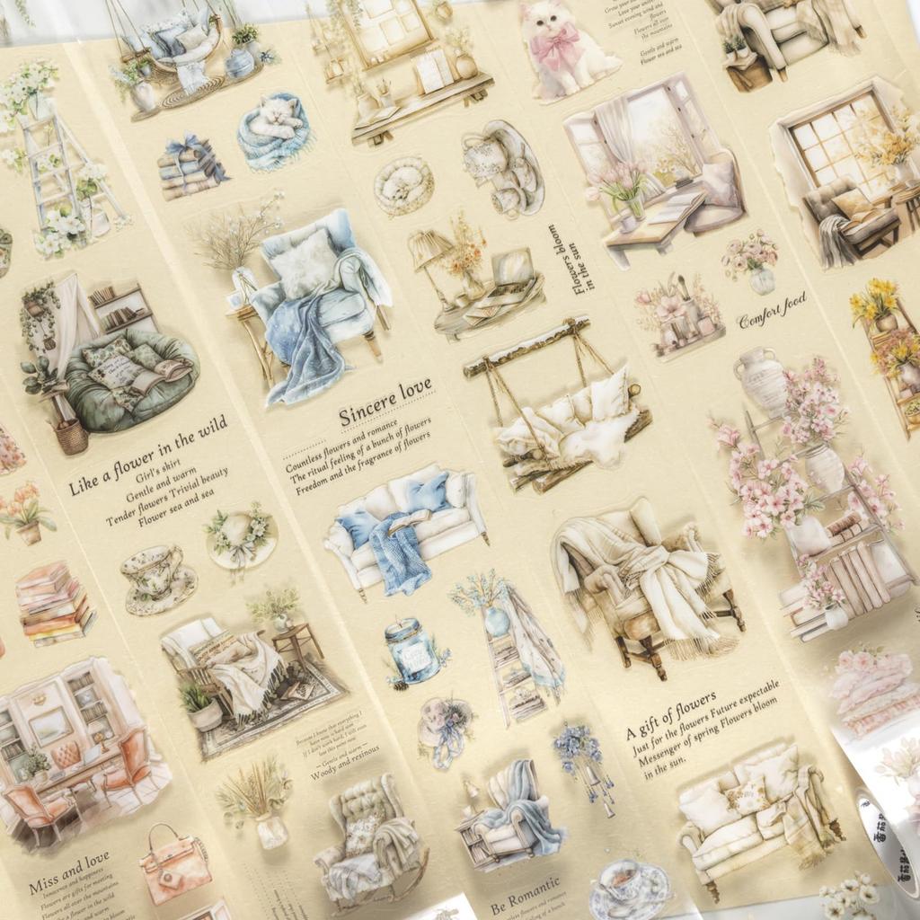 Collage Roll Masking Large Living English Letters Stickers, Materials, Assortment, Stickers, Miskepaa, Cute, Girls, Stylish, PET, Waterproof, Tape,