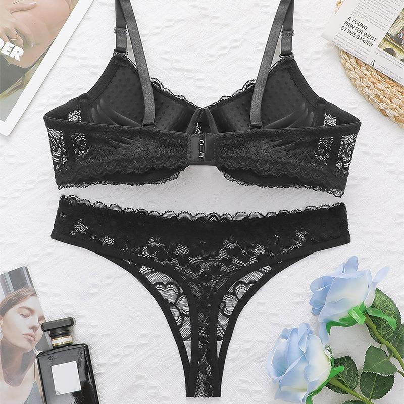 Gather Underwear Panty Set Sexy Comfortable Fashion Straps Lace Ultra-thin Bra Set
