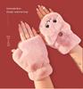Women's Winter Cat Claw Gloves: Cute Half Finger Flip Top Fleece, Warm Plush for Students