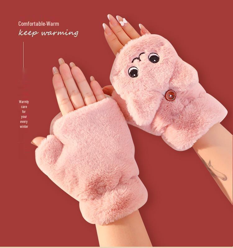 Women's Winter Cat Claw Gloves: Cute Half Finger Flip Top Fleece, Warm Plush for Students