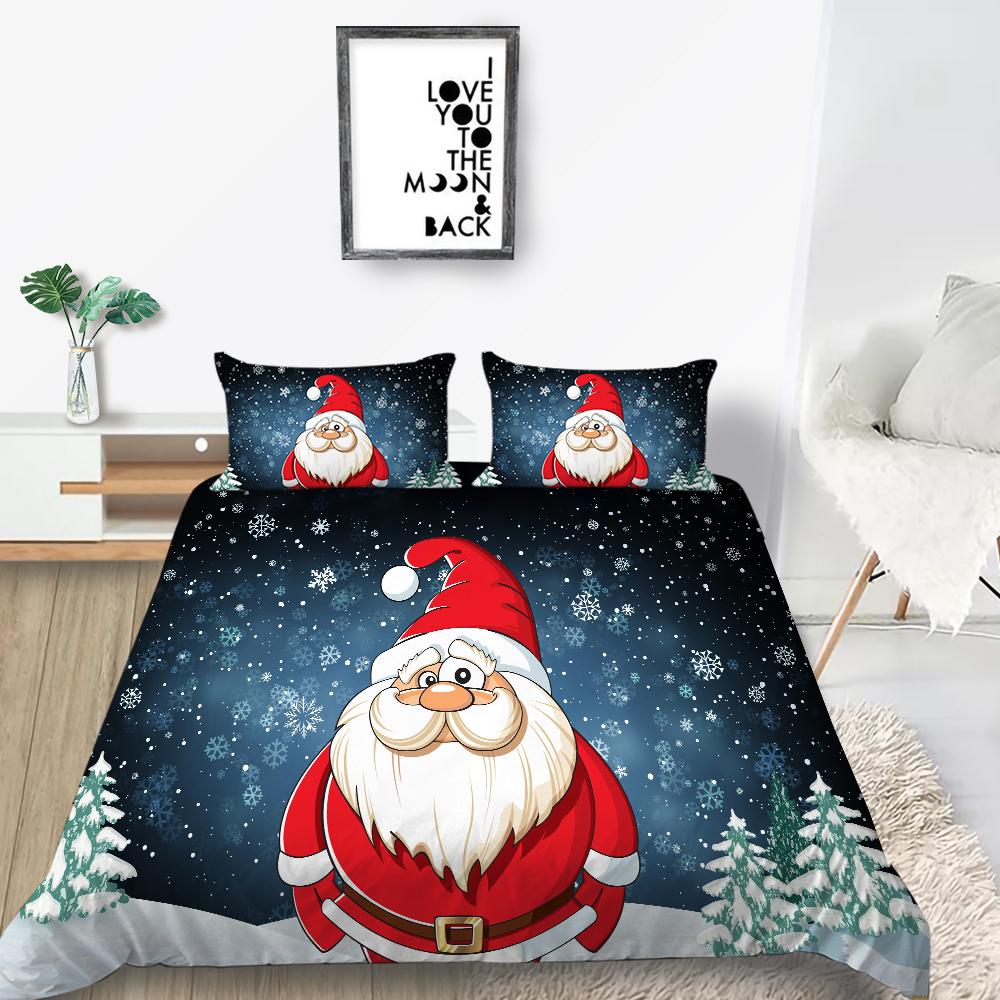 Christmas Bedding Santa Claus Quilt Cover Pillow Cover Bedding Set Duvet Cover Full Size Single/Double Bed Home Decoration