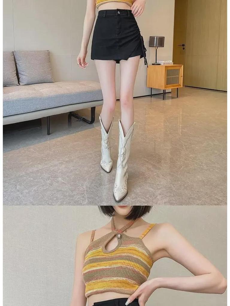 Damen High-Waisted Denim Mini Skort - 2024 Schlankmachender A-Linien Hüftumspielender Sommer-Stil