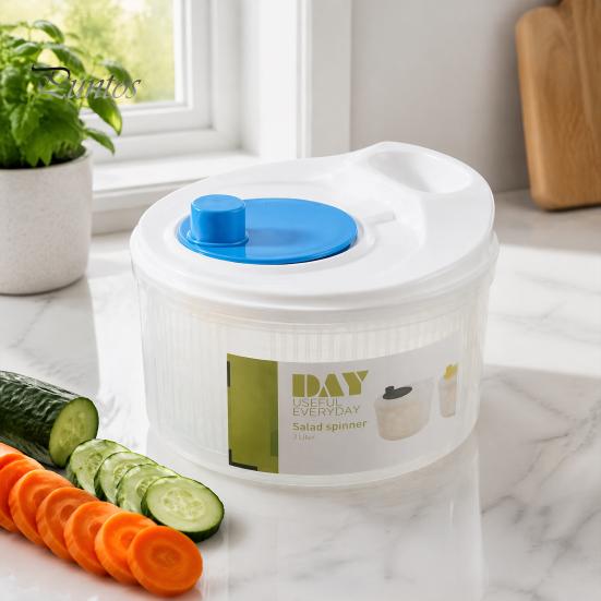 Food Grade Vegetable Strainer Salad Spinner, Manual Quick Drying Fruit Washer, Multi Functional with Large Capacity Spinner Slicing Blade Design,