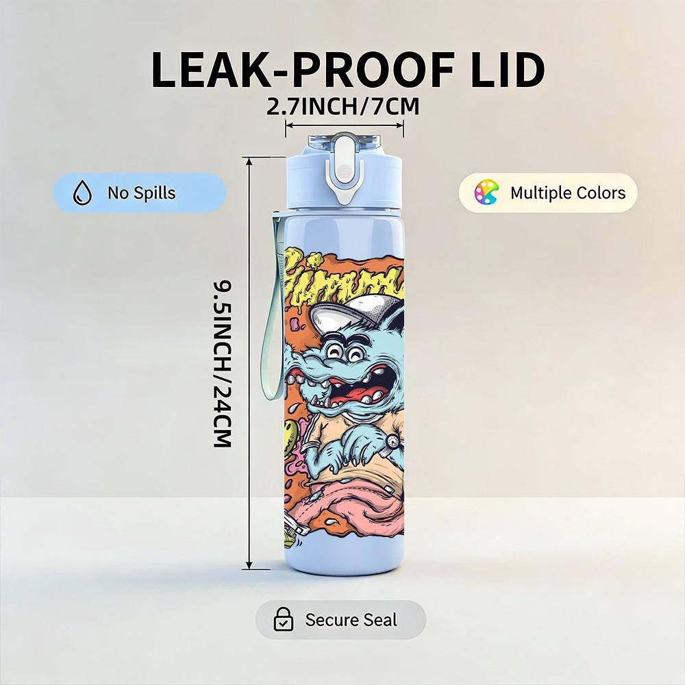 1PC Graffiti Monster Character 750ml Color Plastic Sports Water Bottle Leakproof Flip Straw Lid Suitable for Sports Office Home Use