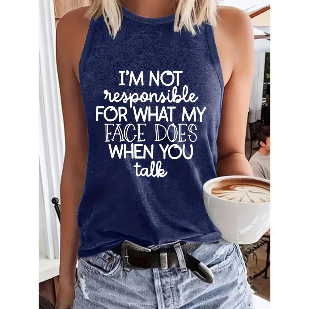 

Женский весенне-летний повседневный жилет без рукавов с круглым вырезом и буквенным принтом XXL темно-синий