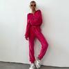 Collection of 2 Pieces Women Coat Pants Suit Hooded Zip-up Long Sleeve Short Top Elastic Hem And Waist Ankle-banded Pockets Trousers Winter D