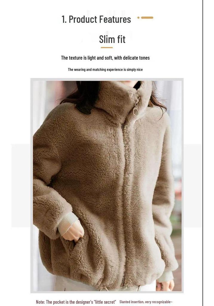 Elegante Giacca Calda in Pile con Velluto e Collo Alto Autunno/Inverno per Donna - Cardigan Trendy Casual con Zip