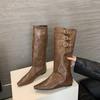 2025 Autumn New Fashion Pointed Inner Height Increase Boots Femininity Versatile Belt Buckle Sleeve Fashion Boots