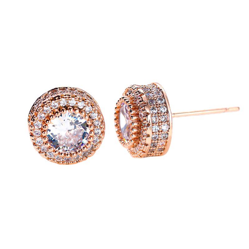 New Hong Kong Style Full Diamond Round Stud Earrings for Women - European & American High-End Hollow Design, Innovative and Stylish Jewelry