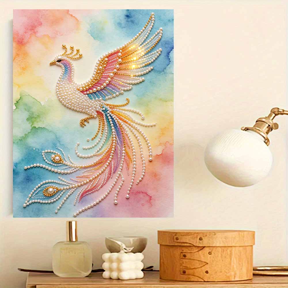 DIY Pearl Gem Colorful Phoenix Bird Shining Bead Craft Art Home Wall Ornament Simple Unframed Room Decoration Modern Aesthetic Art