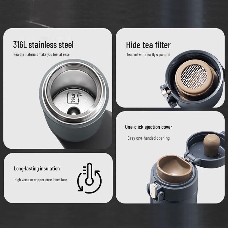 SUPOR 450ml One-Key Open Stainless Steel Thermal Bottle