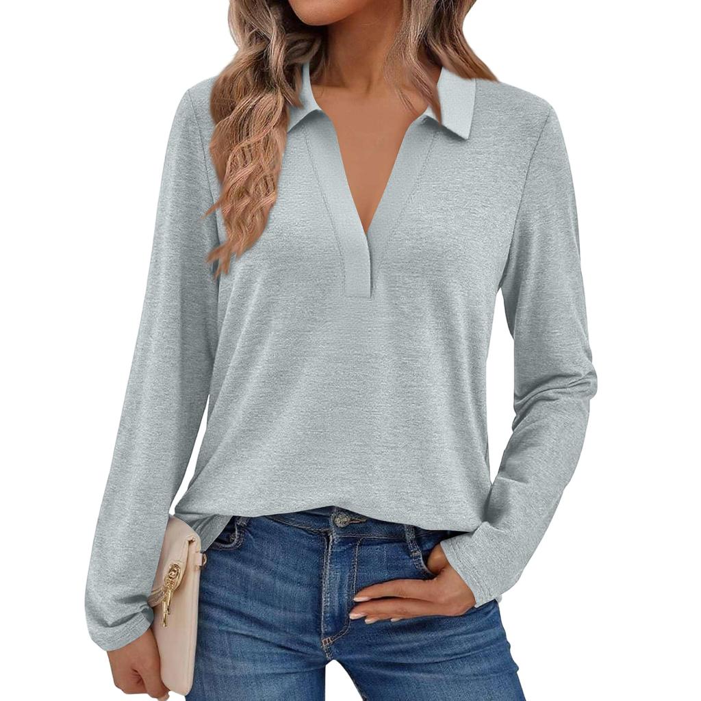 Women's Fashion Long-Sleeved Solid Color Stand Collar Shirt