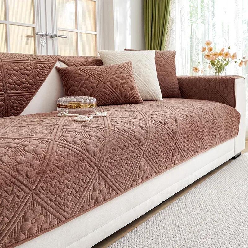 Winter Luxury Sofa Cover for Living Room Non-Slip White Thick Sofa Cushion Mat Simple Style Plush Sofa Towel Home Couch Decor