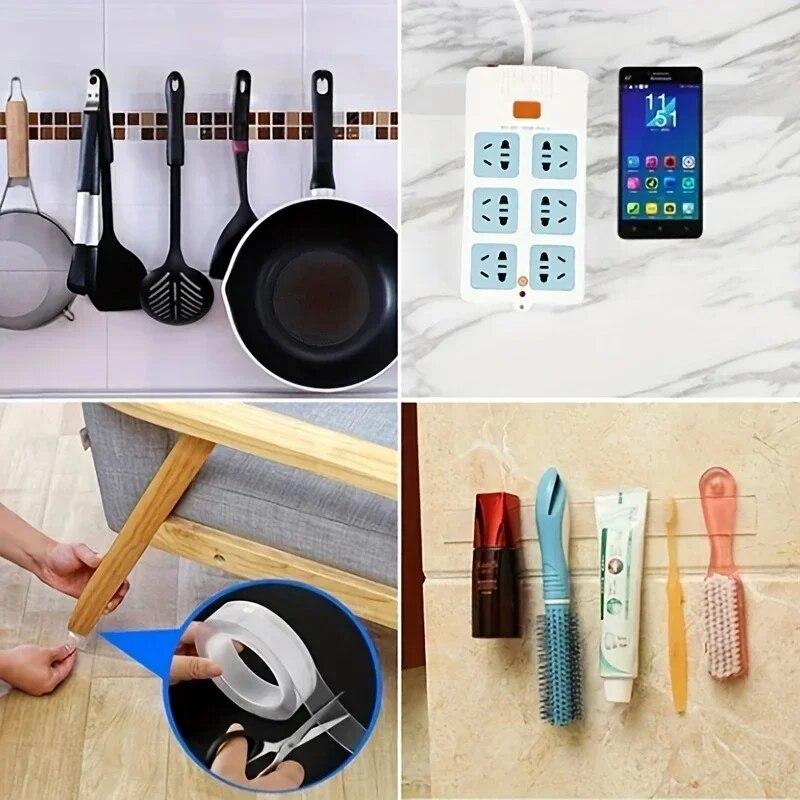 2PCS Double Sided Tape Very Strong Adhesive Double Sided Ape Washable Reusable Waterproof Transparent Double Tape Kitchen Bathroom