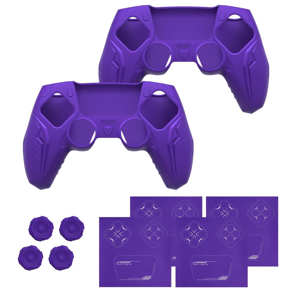 PlayVital 2 seturi de huse premium din silicon pentru grip PS5, design cibernetic mecanic, compatibil cu încărcarea oficială PS5