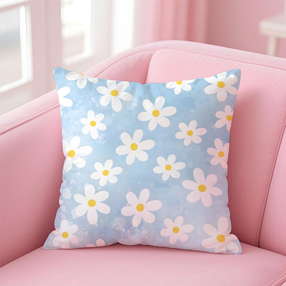 Ssmall Daisy Cushion Cover Pillowcase Short Plush Invisible Zipper Room Sofa Cushion Cover