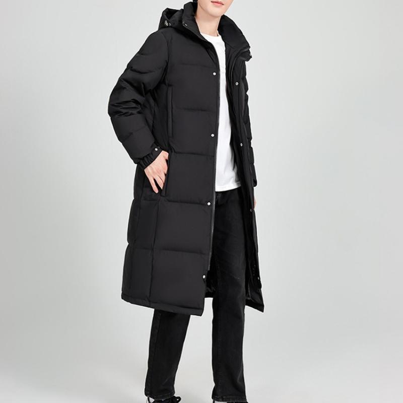 Luxury high-end winter long over-the-knee solid color loose thick windproof down jacket for men and women couples