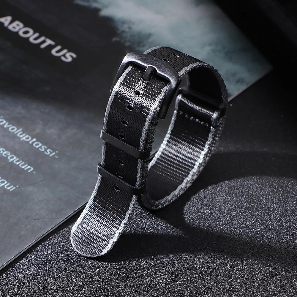 Ribbed Nylon Watchband Nylon Watch Strap 20mm 22mm Watchband Black Buckle Bracelet for Military Sport Watch Band Accessories