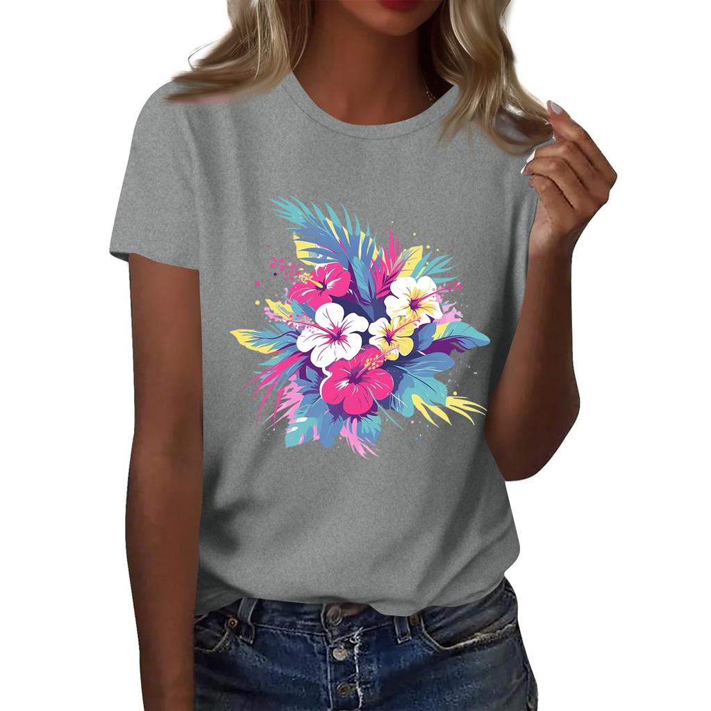 Damenmode Lässig Bedrucktes Rundhals Kurzarm T-Shirt Top T-Shirt Oberteil