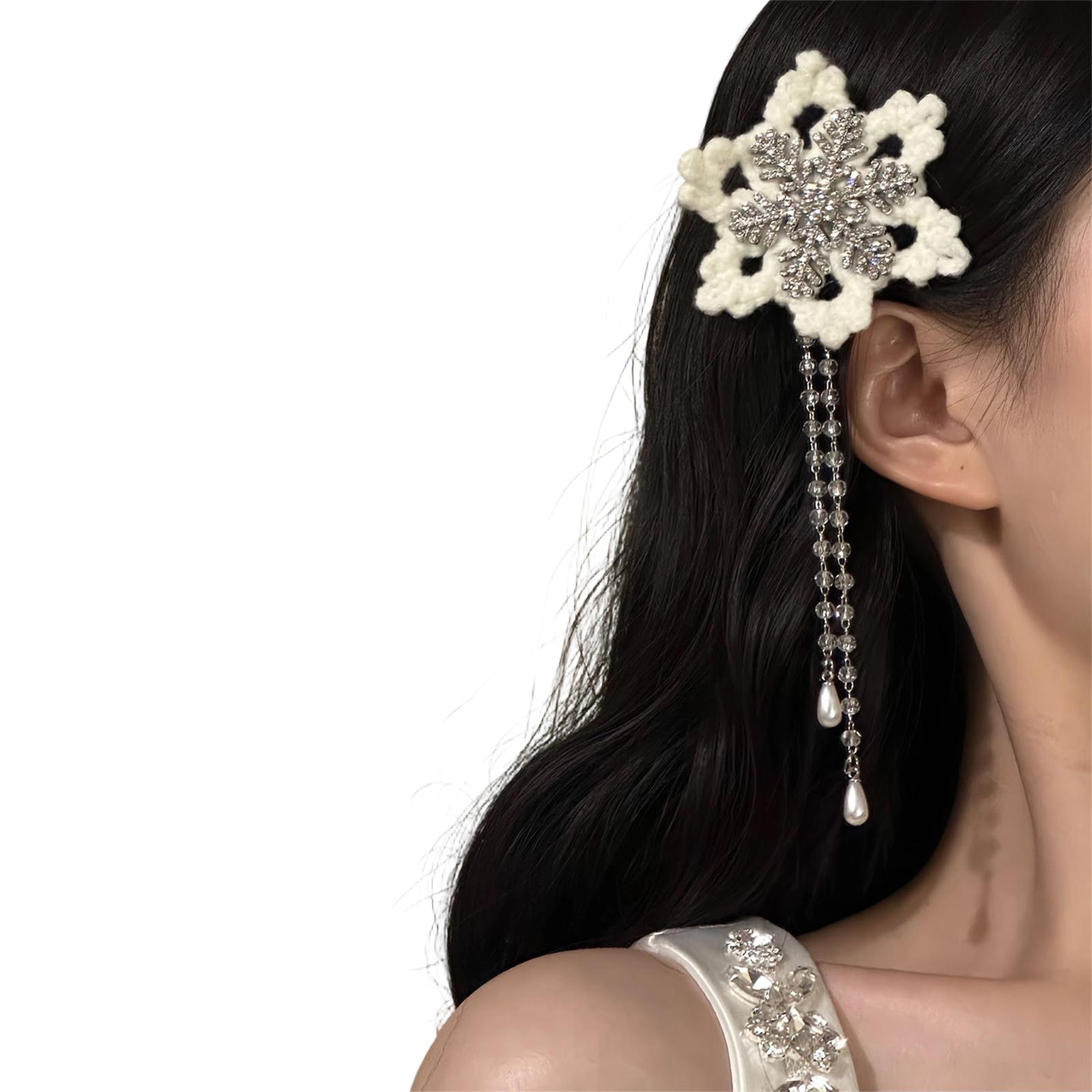 

Popular Tassels Snowflake Hair Clip For Kids And Adult Safe Wear Hair Styling Hairpin for Winter Autumn Festival Headwear 1