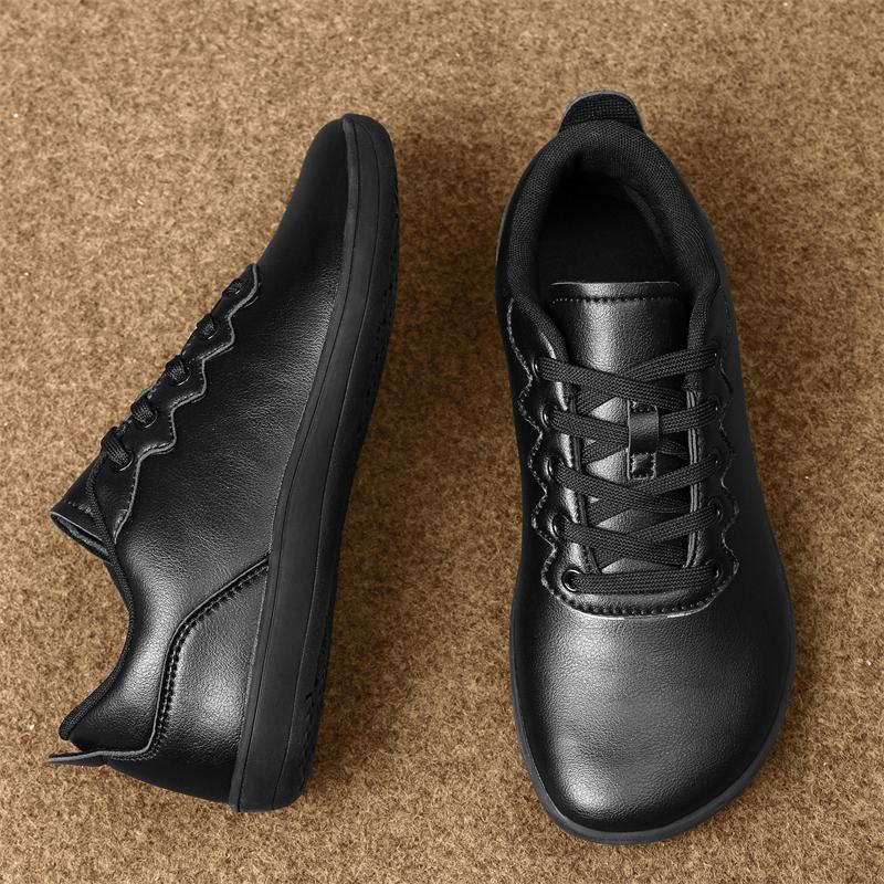 Sapatos Descalços de Biqueira Larga para Mulheres Homens Sapatos Casuais de Couro PU Tênis Zero Drop Outdoor Sapatos de Caminhada Masculinos