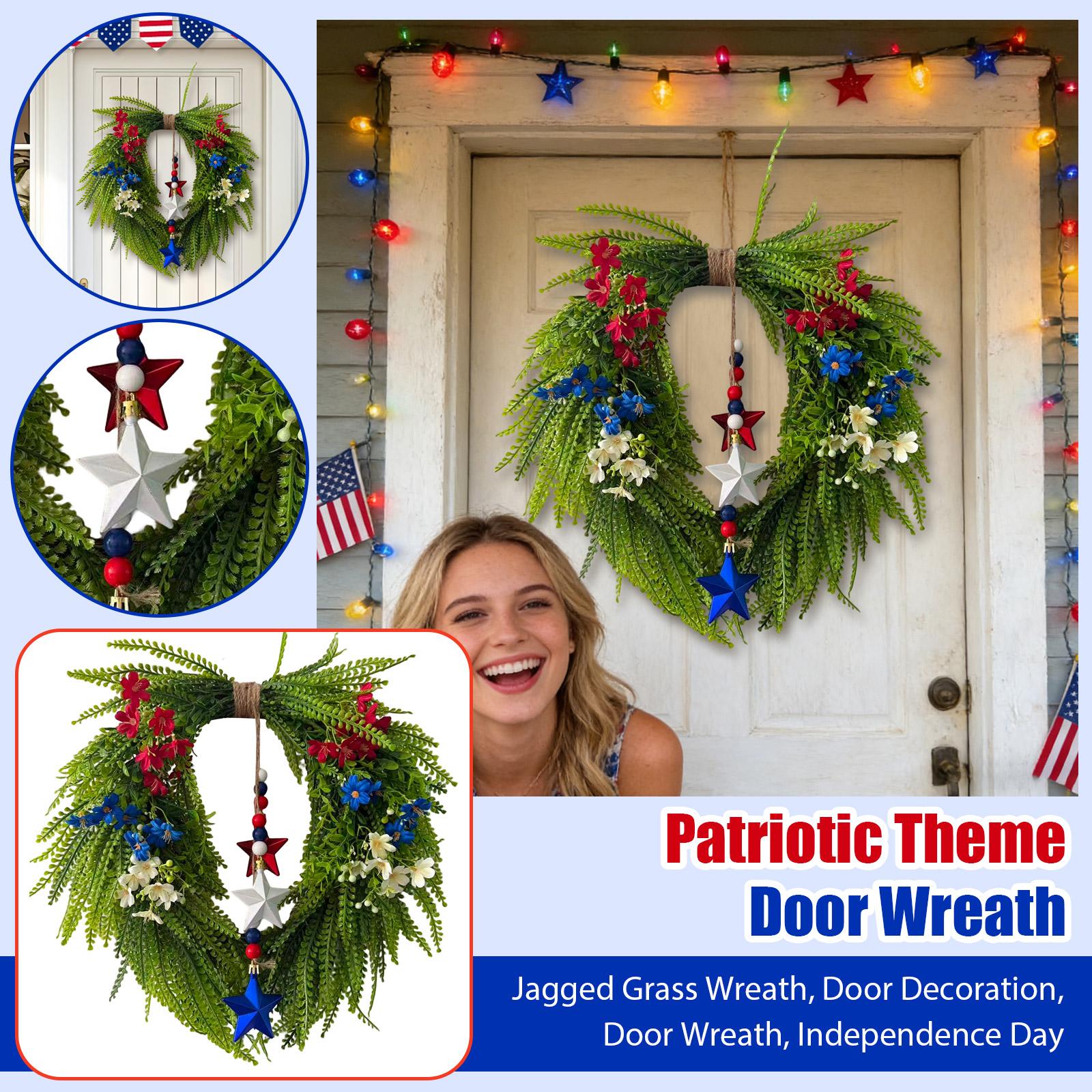 Patriotic Theme Jagged Grass Wreath, Door Decoration, Door Wreath, Independence Day One Size