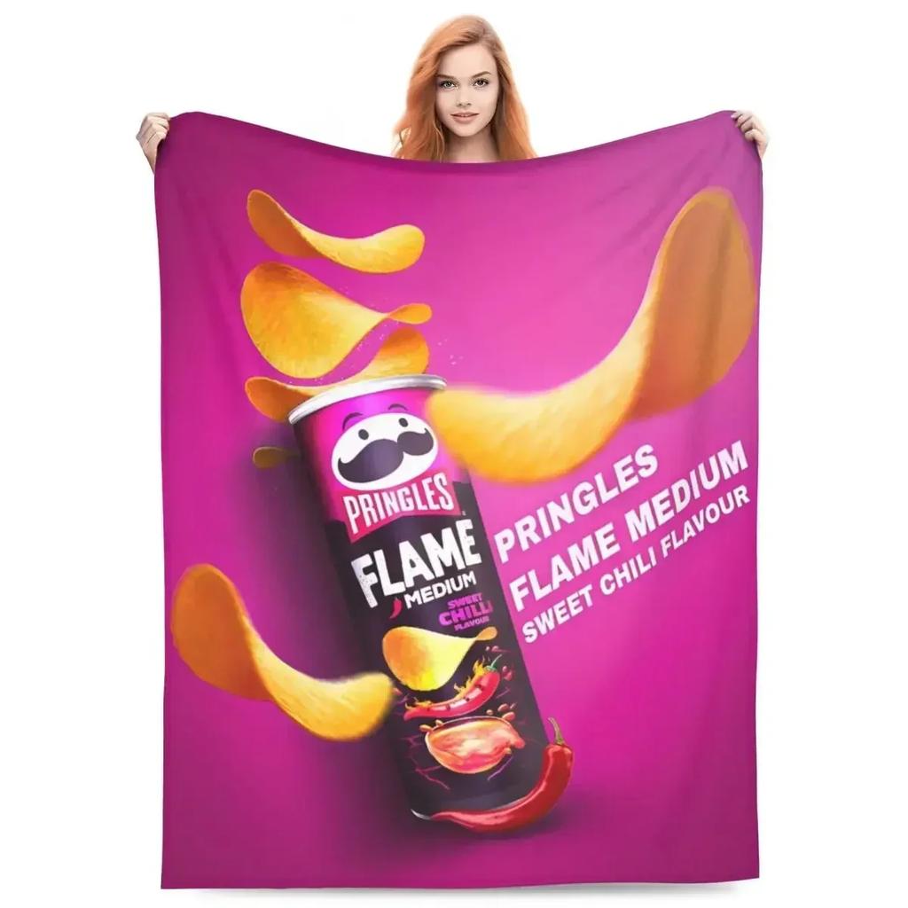 Pringles Chips Flanelltepper Potetsnacks Morsomme Kastepledd for Hjemmet 125*100cm Teppebit
