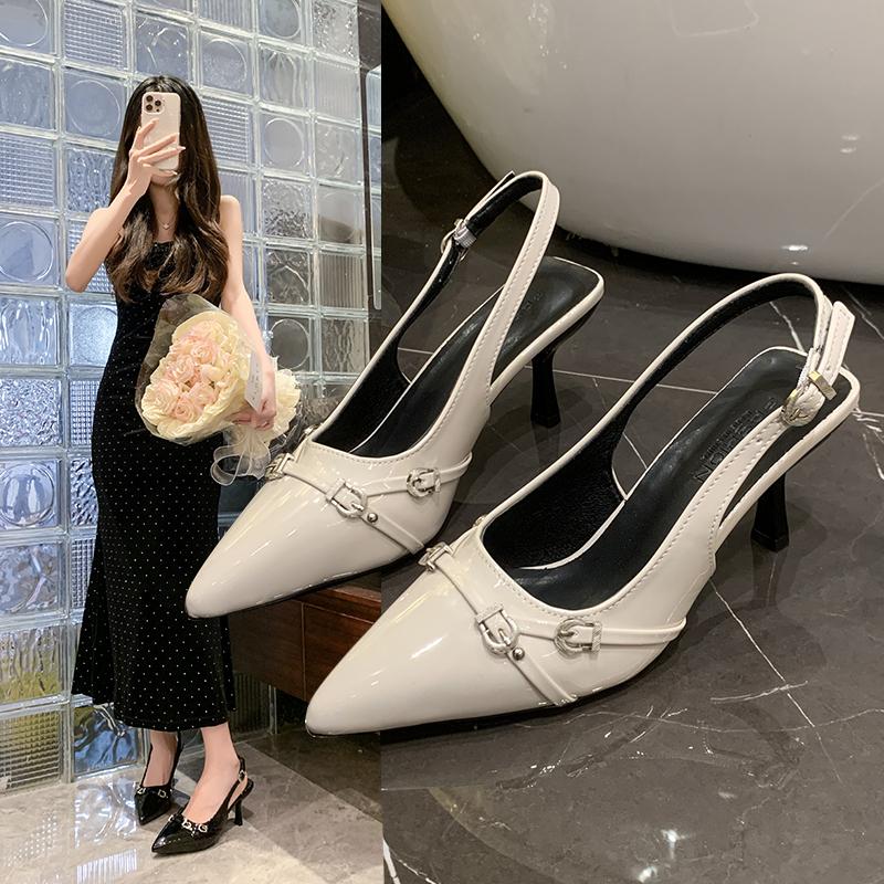 Fashion 2025 Spring and Autumn New Empty Single Shoes Women's Small Belt Buckle Pointed Thin Heel Sandals Curved Heel High Heels