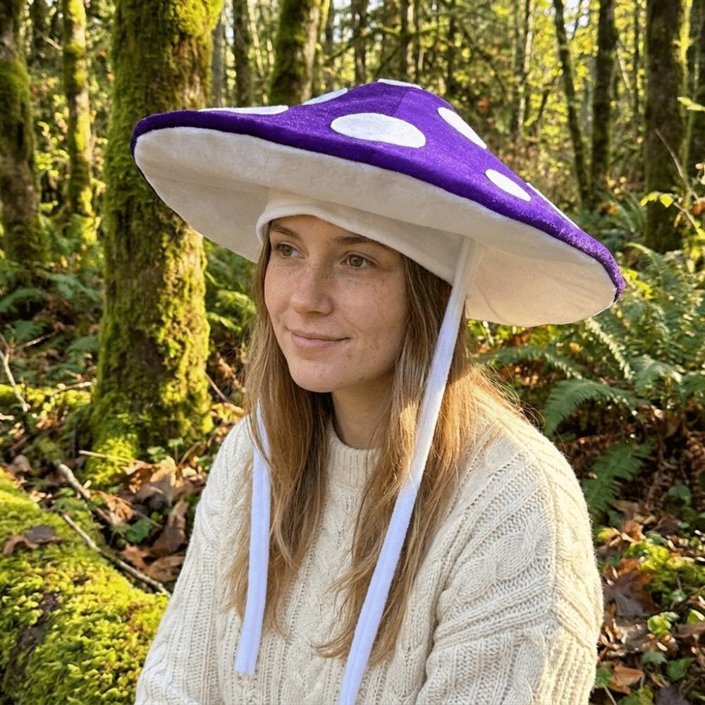 Polka Dot Mushroom Hat Soft Velvet Fungus Beret Cap Adjustable Costume Headpiece Novelty Costume