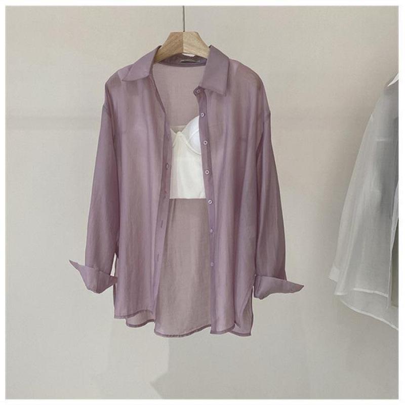 Shirts Women Thin Summer Long Sleeve Loose Sheer Soft