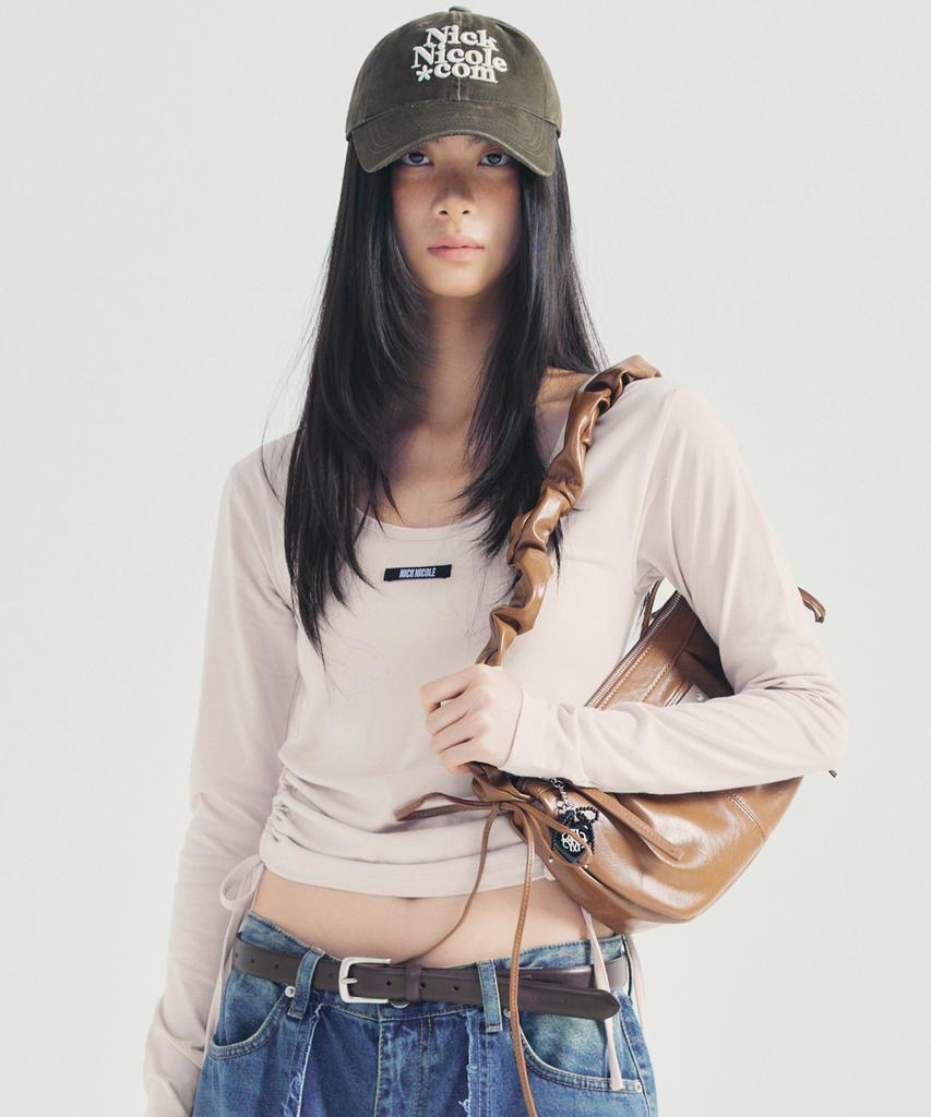 Nick&Nicole Crystal Shirring Ribbon Round Bag_Brown