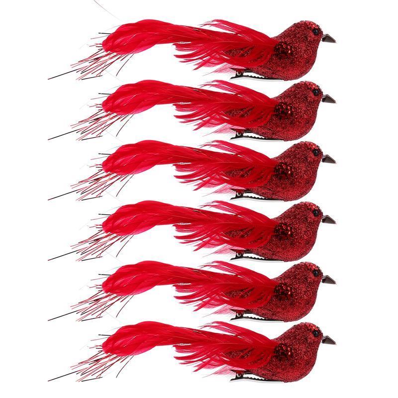 6 Stuks Simulatie Vogel Kerstboom Clips Willekeurige Staartkleuren Hangende Ornamenten Feestelijke Vakantie Decor brown
