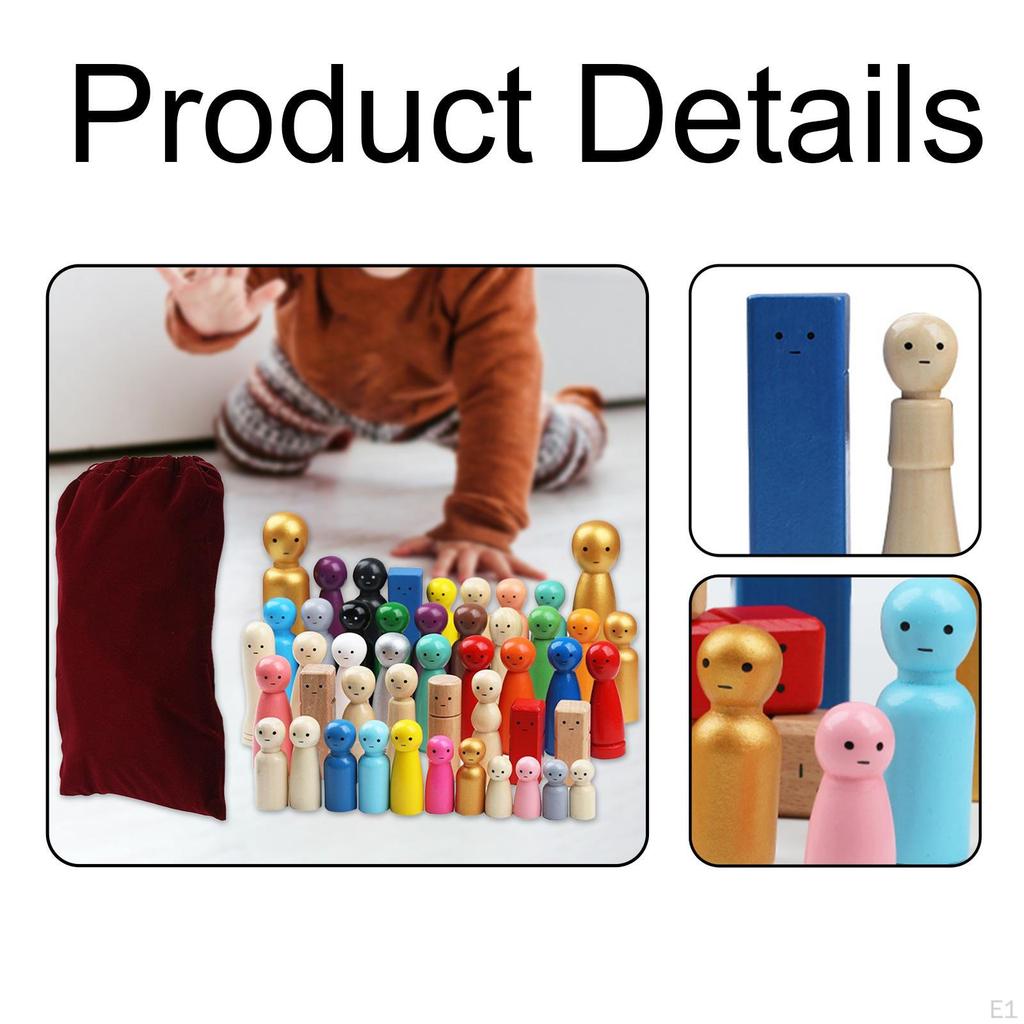 50 Pieces Wood Peg Doll Set Miniature Dollhouse Supplies Wooden People Craft
