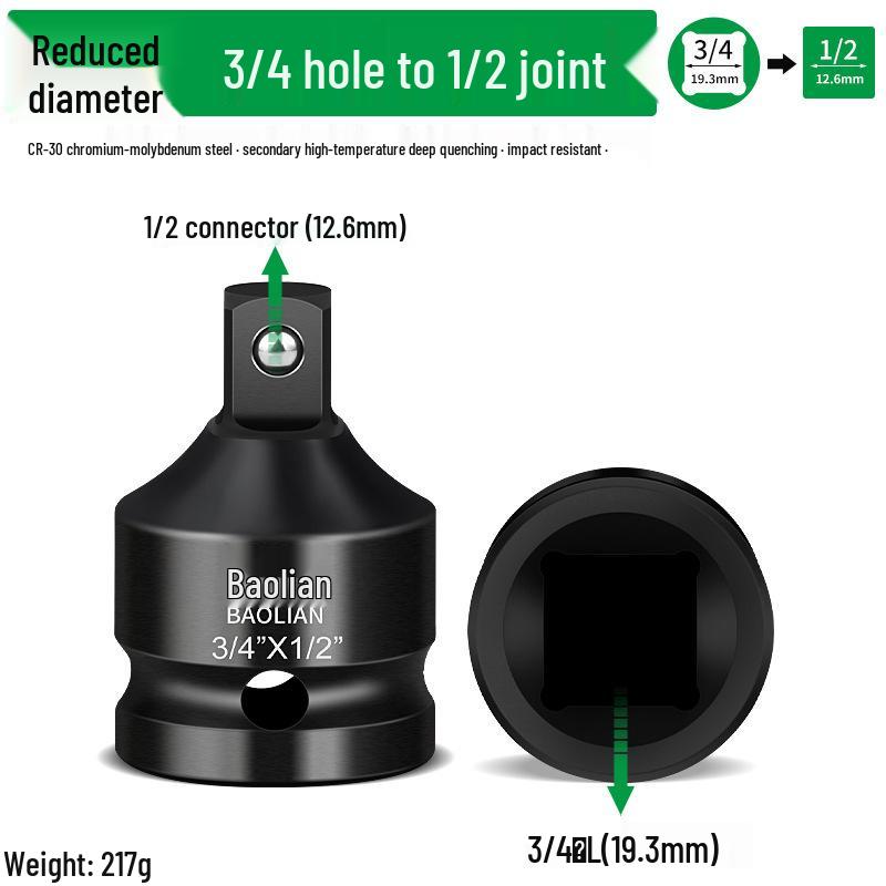 Heavy Duty Chrome Moly Steel Socket Adapter for 1/2 to 3/4-inch or 1-inch Ratchet Wrenches