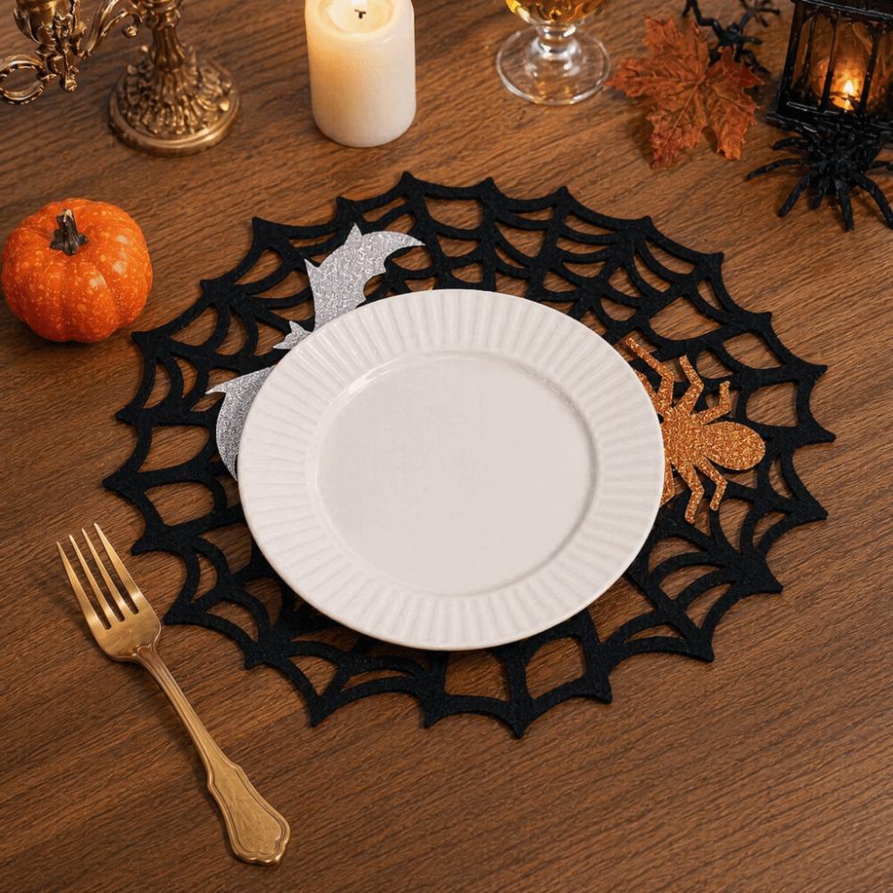 Wasserdichte Halloween Spinnennetz Tischset Ausgestanzte Filz-Tassenunterlage Moderner Spinnennetz-Untersetzer Party
