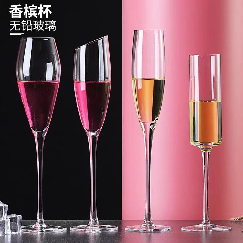 Crystal Champagne Flute Set for Sparkling Wine Cocktail Glass Home Use Creative Tall Stemware Elegant High Aesthetic Gift Box