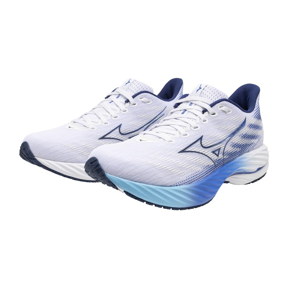 Mizuno Wave Rider 28 Running Thick White x Navy x 2E Shoes, Jogging, Marathon, Training, Sports, Lightweight, Resilient, Sole, Men's, Blue, 26.0 cm,