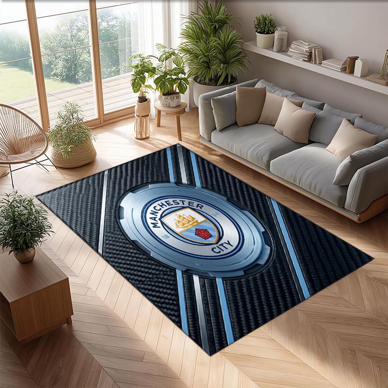 Manchester City Printed Flannel Area Rug Non Slip Soft Polyester Floor Carpet Indoor Decor Mat for Bedroom Living Room Sofa